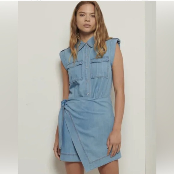 Derek Lam 10 Crosby Giselle Tie‑Front Cargo Mini Dress Light Wash Denim 6 NWT - Picture 5 of 10